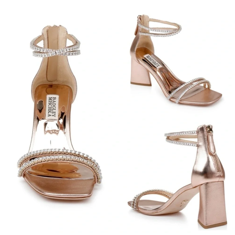 Badgley Mischka  Lillie Crystal Dual-Strapped Block Heels size 6
